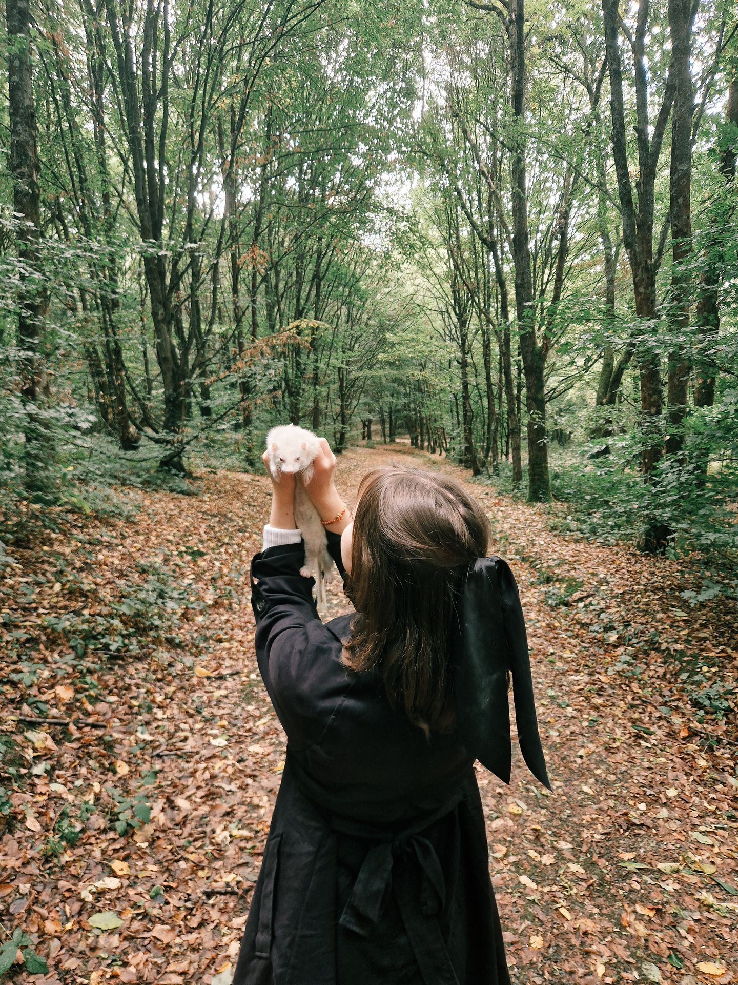 Ludivine en promenade avec un furet